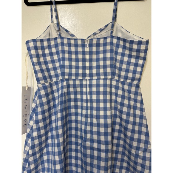 Lumiere Anthropologie Gingham Print Tie Front Dress Blue & White Size Large NWT - Picture 13 of 15